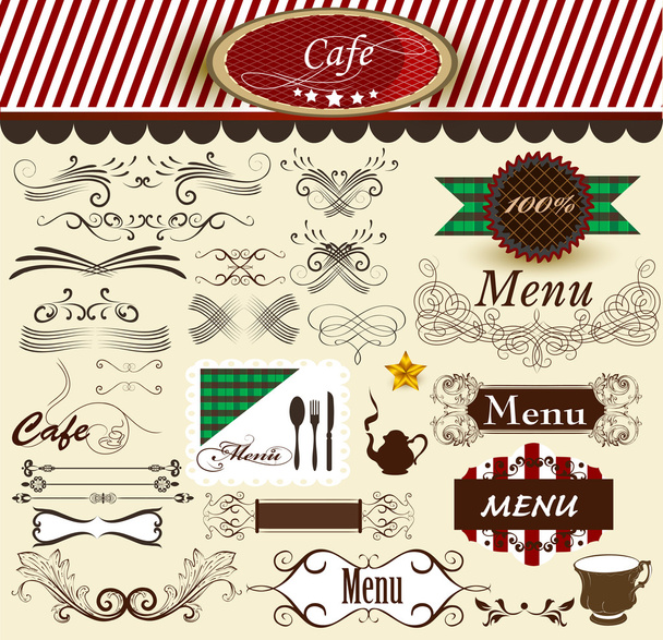 Calligraphic decorative retro elements for cafe and menu design - ベクター画像