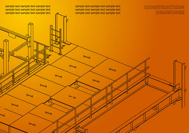 Gebäude. Metallkonstruktionen. Volumetrische Konstruktionen. 3D-Design. Abstrakt. orange - Vektor, Bild