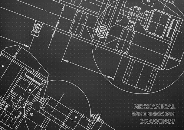 Mechanical Engineering drawing. Blueprints. Mechanics. Cover, background. Black. Points - Vector, Image