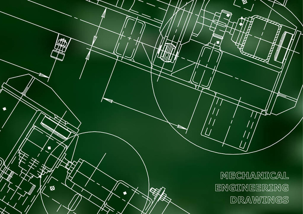 Mechanical Engineering drawing. Blueprints. Mechanics. Cover, background. Green - Vector, Image