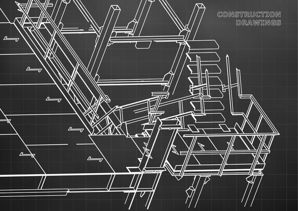 Bina. Metal konstrüksiyon. Hacimsel yapıları. 3D tasarım. Arka plan. Siyah. Kılavuz - Vektör, Görsel