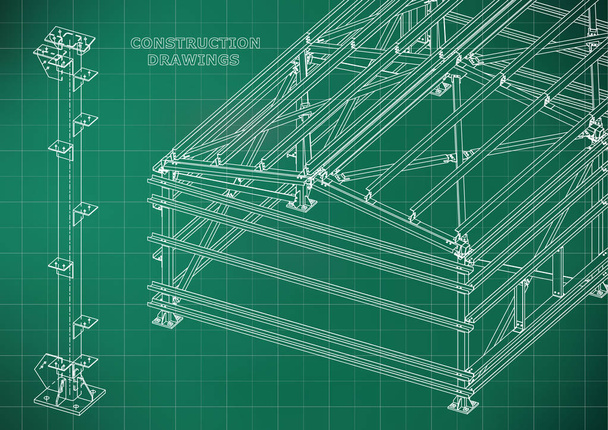Bina. Metal konstrüksiyon. Hacimsel yapıları. 3D tasarım. Soyut kapak, afiş. Açık yeşil. Kılavuz - Vektör, Görsel