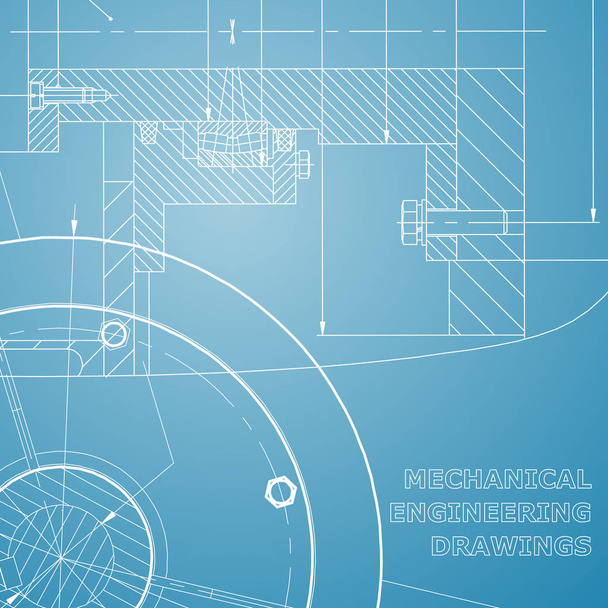 Fondos de asignaturas de ingeniería. Ilustración técnica. Ingeniería mecánica. Diseño técnico. Azul y blanco
 - Vector, imagen