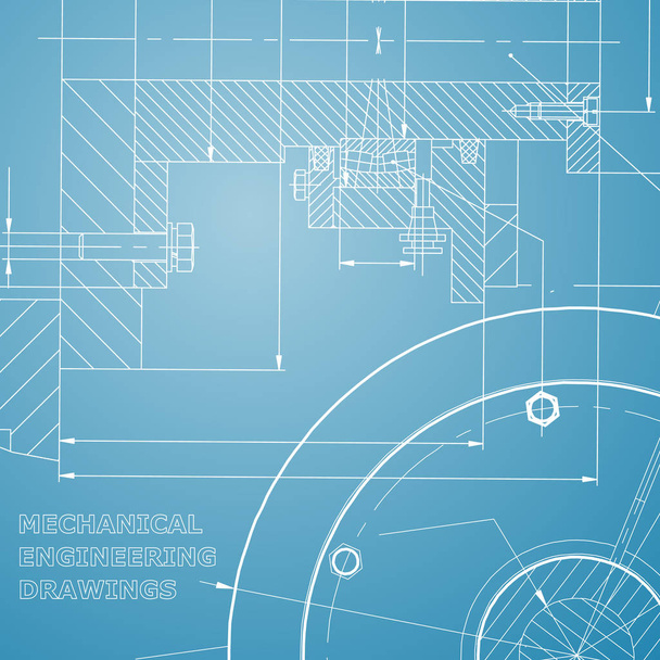 Backgrounds of engineering subjects. Technical illustration. Mechanical engineering. Technical design. Instrument making. Cover. Blue and white - Vector, Image