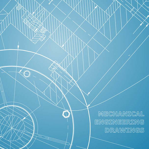 Backgrounds of engineering subjects. Technical illustration. Mechanical. Blue and white - Vector, Image
