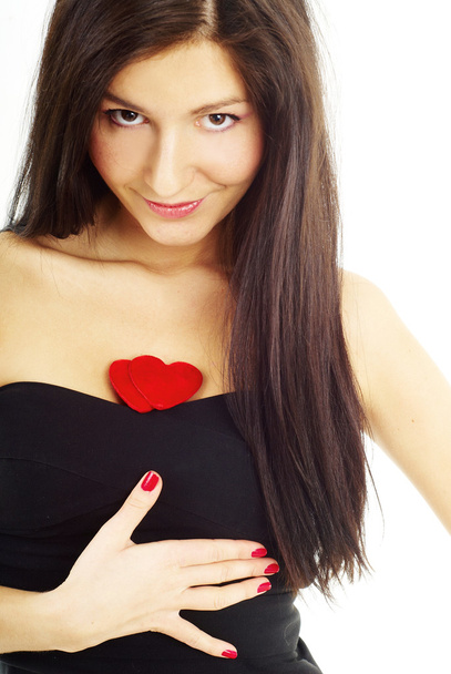 Girl holding a double heart - Zdjęcie, obraz