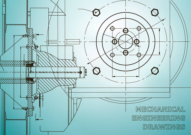 Technical illustration. Mechanical engineering. Backgrounds of engineering subjects. Technical design. Light blue - Vector, Image