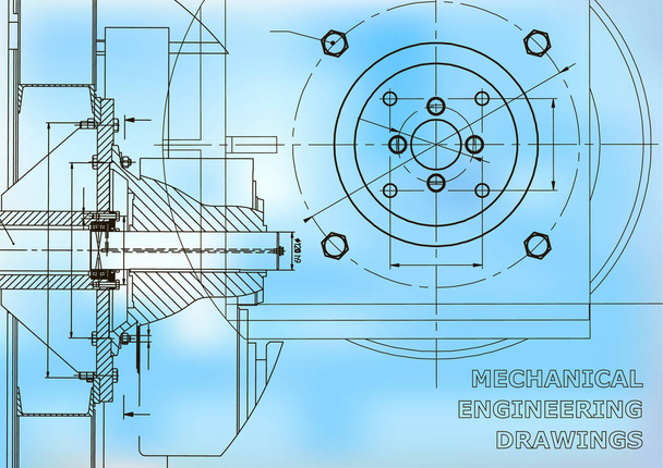 Technical illustration. Mechanical engineering. Backgrounds of engineering subjects. Technical design. Blue - Vector, Image