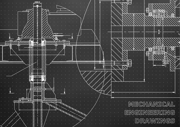 Mechanical engineering. Technical illustration. Backgrounds of engineering subjects. Technical design. Instrument making. Cover, banner, flyer. Black background. Points - Vector, Image