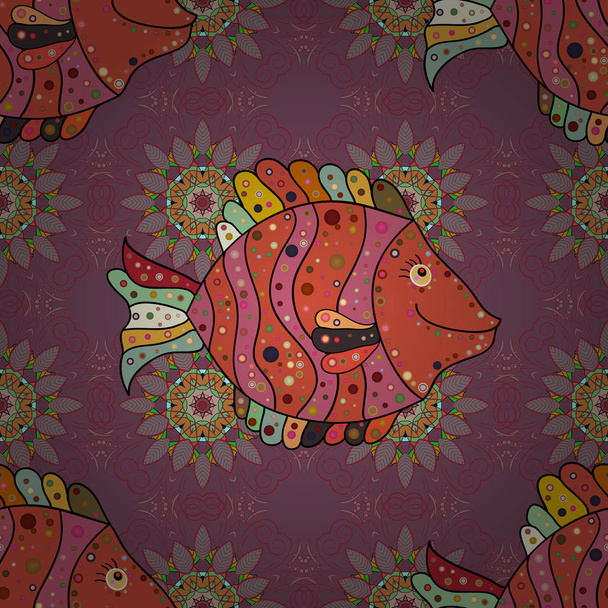 Фіолетова, оранжева та червона риби. Векторний безшовний візерунок
. - Вектор, зображення
