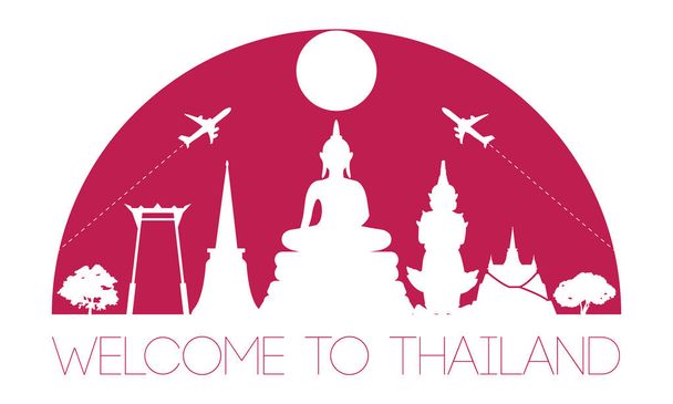 Tayland en ünlü dönüm noktası siluet ve kubbe ile pembe renk stil, seyahat ve Turizm, vektör çizim - Vektör, Görsel
