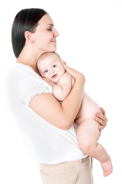 portrét dítěte s happy matka izolované na bílém - Fotografie, Obrázek