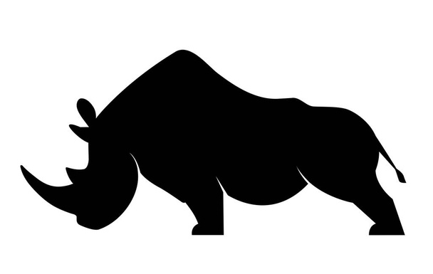 Silhouette di un rinoceronte in posizione minacciosa su sfondo bianco
 - Vettoriali, immagini