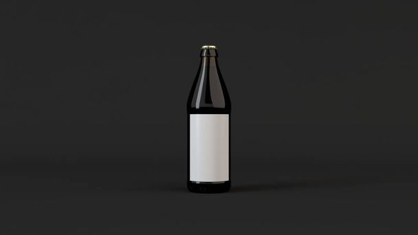 Mock up of brown beer bottle 0.5l with blank white label on black background. Design or branding template. 3D rendering illustration - Φωτογραφία, εικόνα