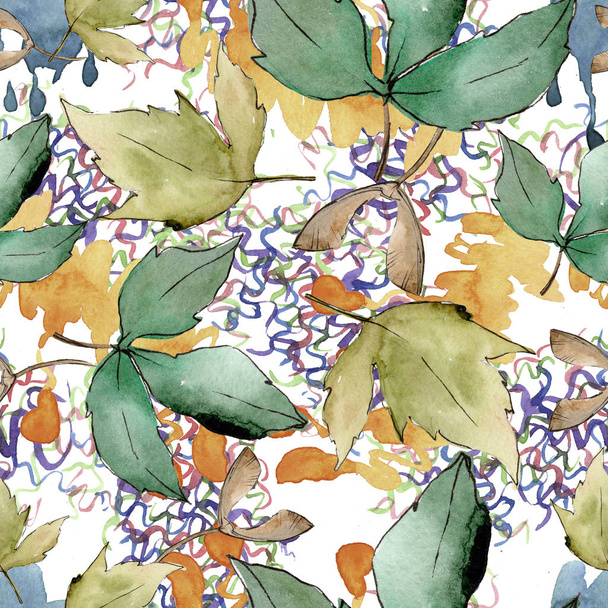 緑のカエデを葉します。葉植物植物園花葉。シームレスな背景パターン。壁紙印刷手触りの生地。背景、テクスチャ、ラッパー パターン、フレームや境界線の aquarelle 葉. - 写真・画像