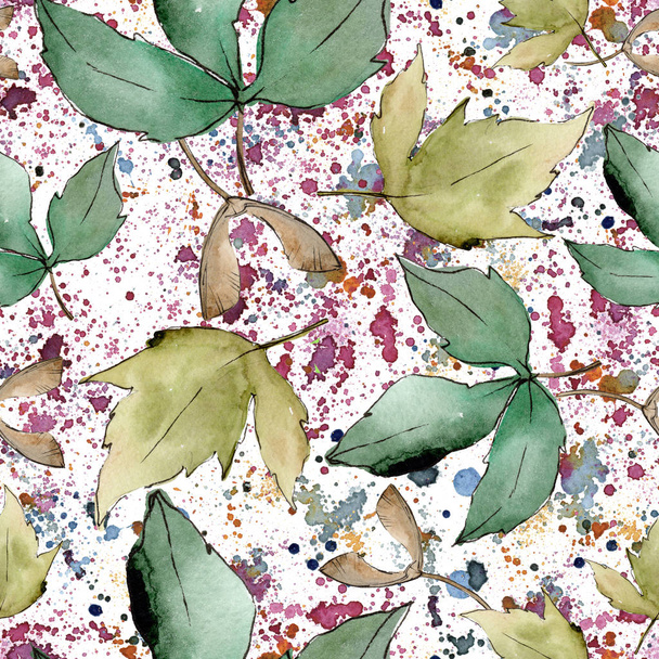 Green maple leaves. Leaf plant botanical garden floral foliage. Seamless background pattern. Fabric wallpaper print texture. Aquarelle leaf for background, texture, wrapper pattern, frame or border. - Fotó, kép