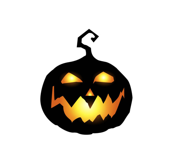 Halloween night vector illustration of scary and evil pumpkin jack o lantern with glowing face, terrible look and a smirk of a villain, in the dark isolated on white background. - Vector, Image