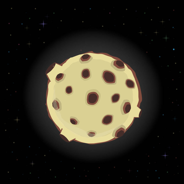 Vektori kuva keltainen sarjakuva täysikuu ruskea kraattereita hehkuu yötaivaalla joukossa kuohuviini tähteä. Digitaalinen muotoilu elementti, kortti, lentolehtinen, malli
. - Vektori, kuva