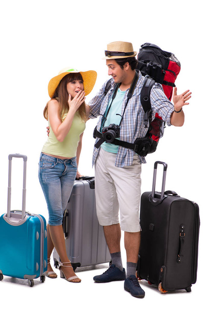 Fiatal család készül nyaralás utazás fehér - Fotó, kép