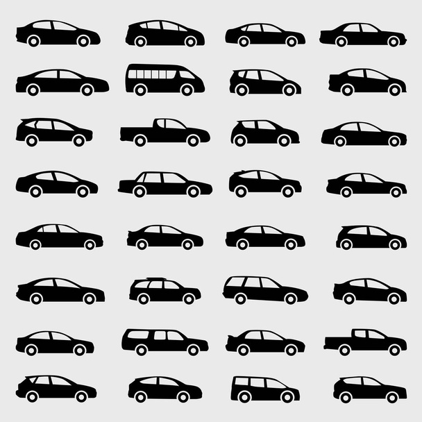 preto carros ícone vetor definido no fundo cinza
 - Vetor, Imagem