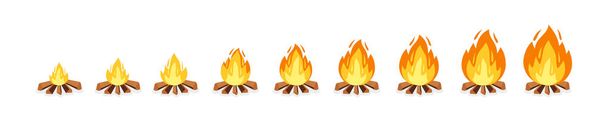 Set of camp fire sprites for animation. Vector cartoon illustration bonfire burning frames. Explosion, torch, campfire for game design. - Vector, Image
