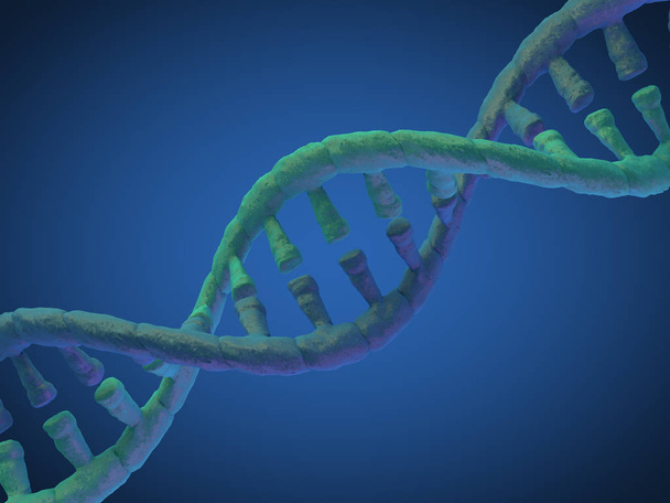 DNA keten. Abstracte wetenschappelijke achtergrond. Prachtige illusie. Biotechnologie, biochemie, genetica en geneeskunde. 3D-weergave - Foto, afbeelding