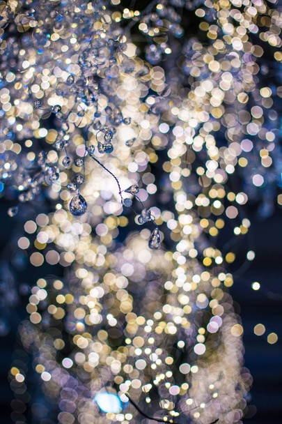 Abstract unfocused backgrounds with Christmas decorations with led light bokeh - close-up photo. - Zdjęcie, obraz