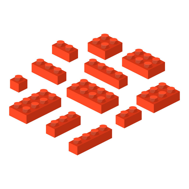 Isometrische constructor blokken 3d preschool bouwen kubieke vectorillustratie. Kubus van baksteen en block, 3d kind speelgoed isometrische, geometrische kunststof uitvoering. Kunststof spel bouwstenen - Vector, afbeelding