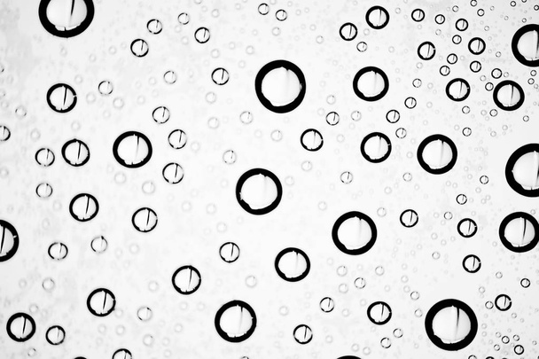 white wet background, raindrops on window glass, concept of autumn weather - Photo, Image