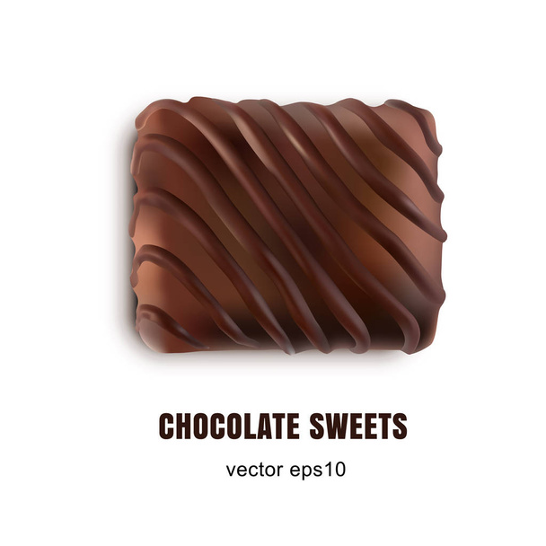 Beautiful Realistic 3D Vector Sweet Chocolate Candy Top View Isolated on White Background. Macro Photo of Brown Cocoa Chocolates, Sweets, Truffles or Bonbons - Vector, Image