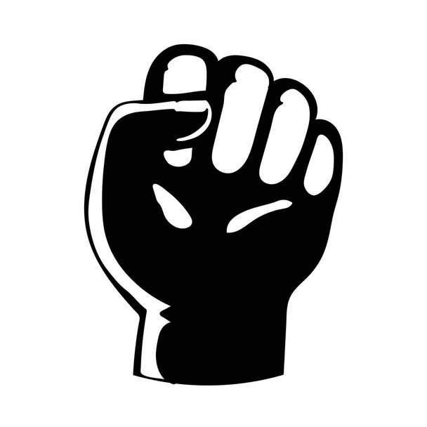 Hand mit zu einer Faust gefalteten Fingern, die nach oben zeigt, erhobene Hand, die eine Faust zeigt, ein Symbol für Stärke und Überlegenheit, Erfolg, Kampf um den Sprung, Skizze schwarz - Vektor, Bild