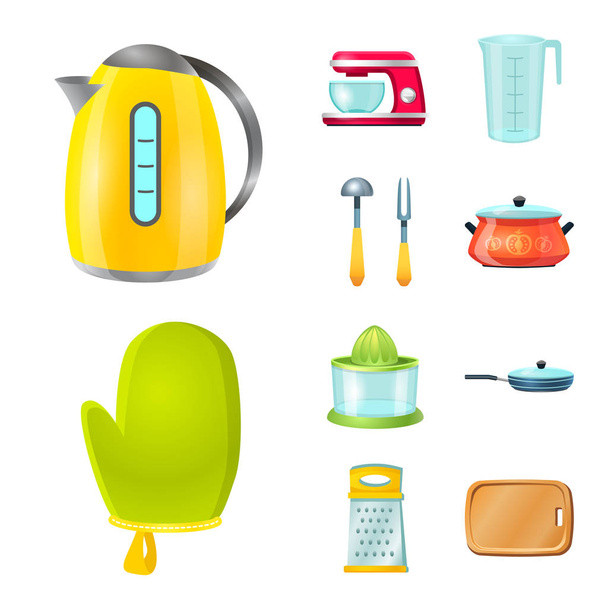 Vector design of kitchen and cook icon. Collection of kitchen and appliance vector icon for stock. - Вектор,изображение