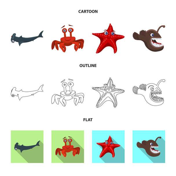 Isolated object of sea and animal icon. Collection of sea and marine stock symbol for web. - Vector, Image