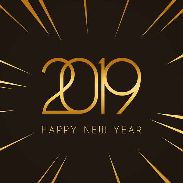 2019 boldog új évet, tervezősablon meghívó és üdvözlőlap-ünnep. Arany csillogó szöveget és számokat. Vektor. - Vektor, kép