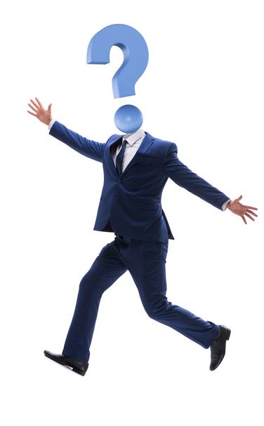 Бизнесмен с вопросительным знаком вместо головы - Фото, изображение