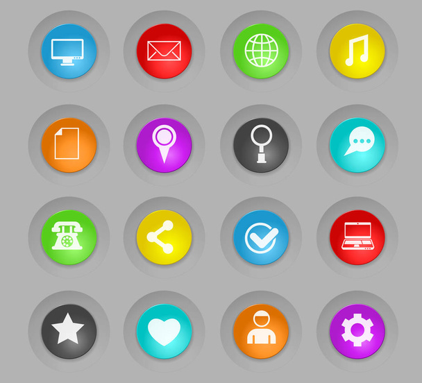 social media colored plastic round buttons icon set - Vektor, Bild