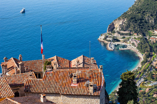 View above Eze village on French Riviera - Cote d'Azur to Mediterranean Sea in France - Фото, изображение