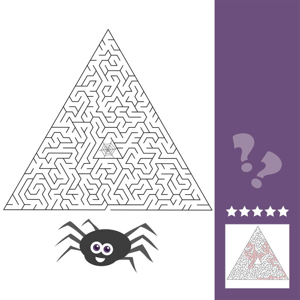 Cartoon of Education Maze or Labyrinth Activity Game for Children with Spider - Vektör, Görsel