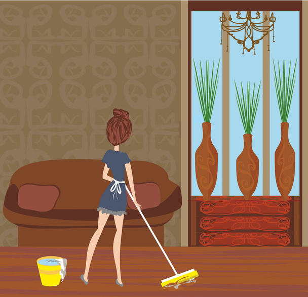 pokojówka sprząta pokój - Wektor, obraz