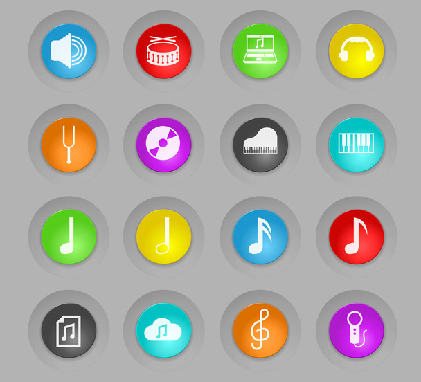 色のプラスチック音楽ラウンド ボタンのアイコンを設定 - ベクター画像