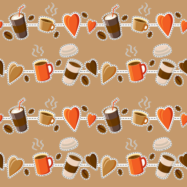 Koffie achtergrond. Naadloze patroon. Warme koffie. Drankjes en koffie bonen. Concept - ik koffie - Foto, afbeelding