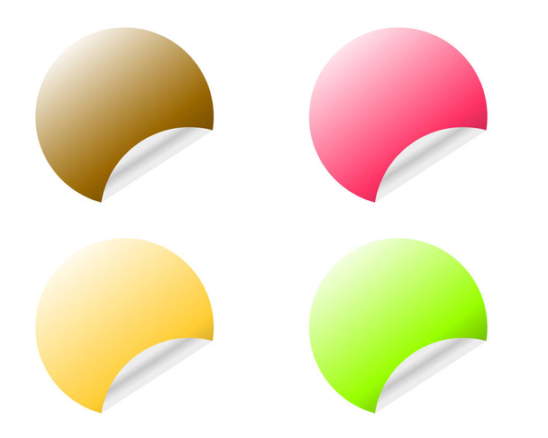 Στρογγυλή αυτοκόλλητα με μπούκλες άκρη σε διάφορα χρώματα παραλλαγές που απομονώνονται σε λευκό φόντο - Διάνυσμα, εικόνα