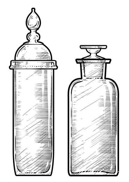 Potion, illustration de bouteille de médicament, dessin, gravure, encre, art linéaire, vecteur
 - Vecteur, image