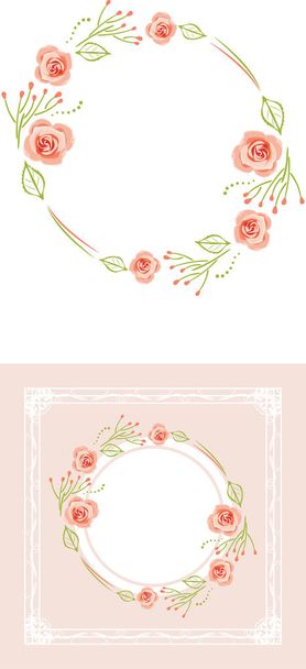 Στυλιζαρισμένη στεφάνι από ροζ τριαντάφυλλα για ευχετήρια κάρτα - Διάνυσμα, εικόνα