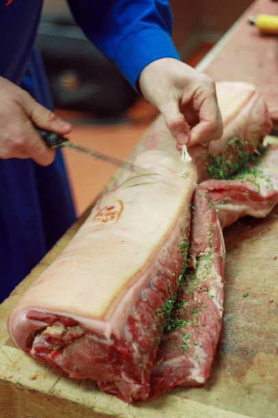 butchering fresh raw meat - Photo, Image