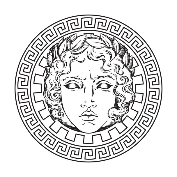 Görög és római Isten Apollón. Kézzel rajzolt antik stílusú logo, vagy nyomtassa ki a design vektor illusztráció - Vektor, kép