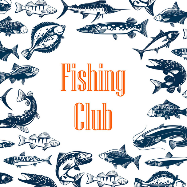 Fishing sport club poster with fish - Vector, Image