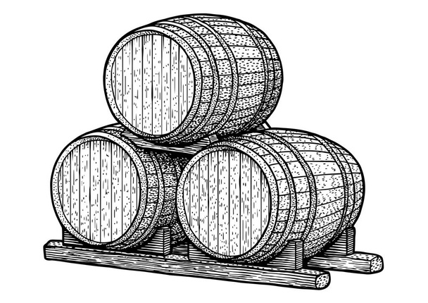 Ilustración de barril, dibujo, grabado, tinta, arte de línea, vector
 - Vector, Imagen