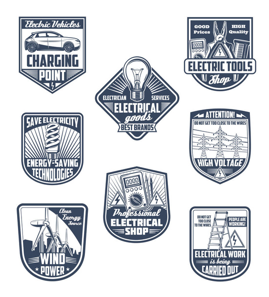 Electricity, power save and ecology icons - Vector, Image