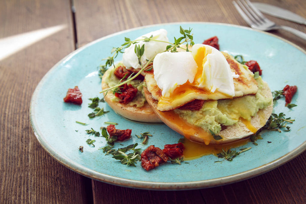 houlumi and poached egg breakfast - Photo, Image